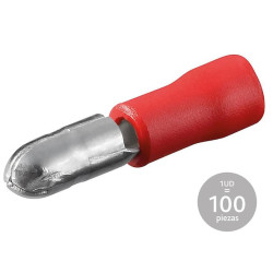 PACK 100 UN. TERMINAL MACHO CILINDRICO 4 mm ROJO