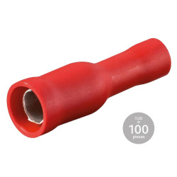 PACK 100 UN. TERMINAL HEMBRA CILINDRICA 4 mm ROJO