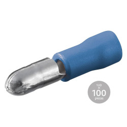 PACK 100 UN. TERMINAL MACHO CILINDRICO 4 mm AZUL